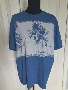Men's Blue Palm-Print Short Sleeve Graphic Tee